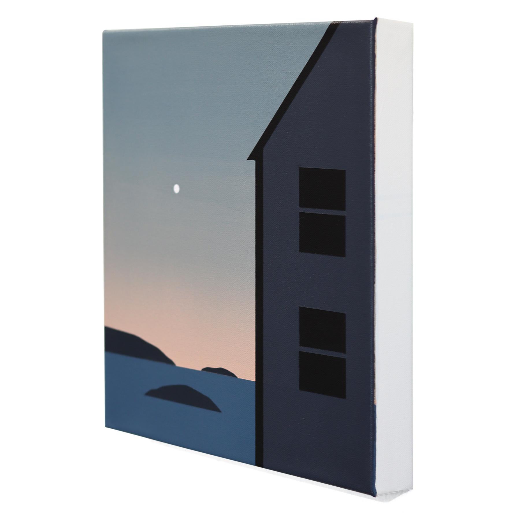 Lines of Light #6 (Vesper) - Stimmungsvolle surrealistische Landschaftsmalerei in kühlen Tönen (Grau), Abstract Painting, von Mike Gough