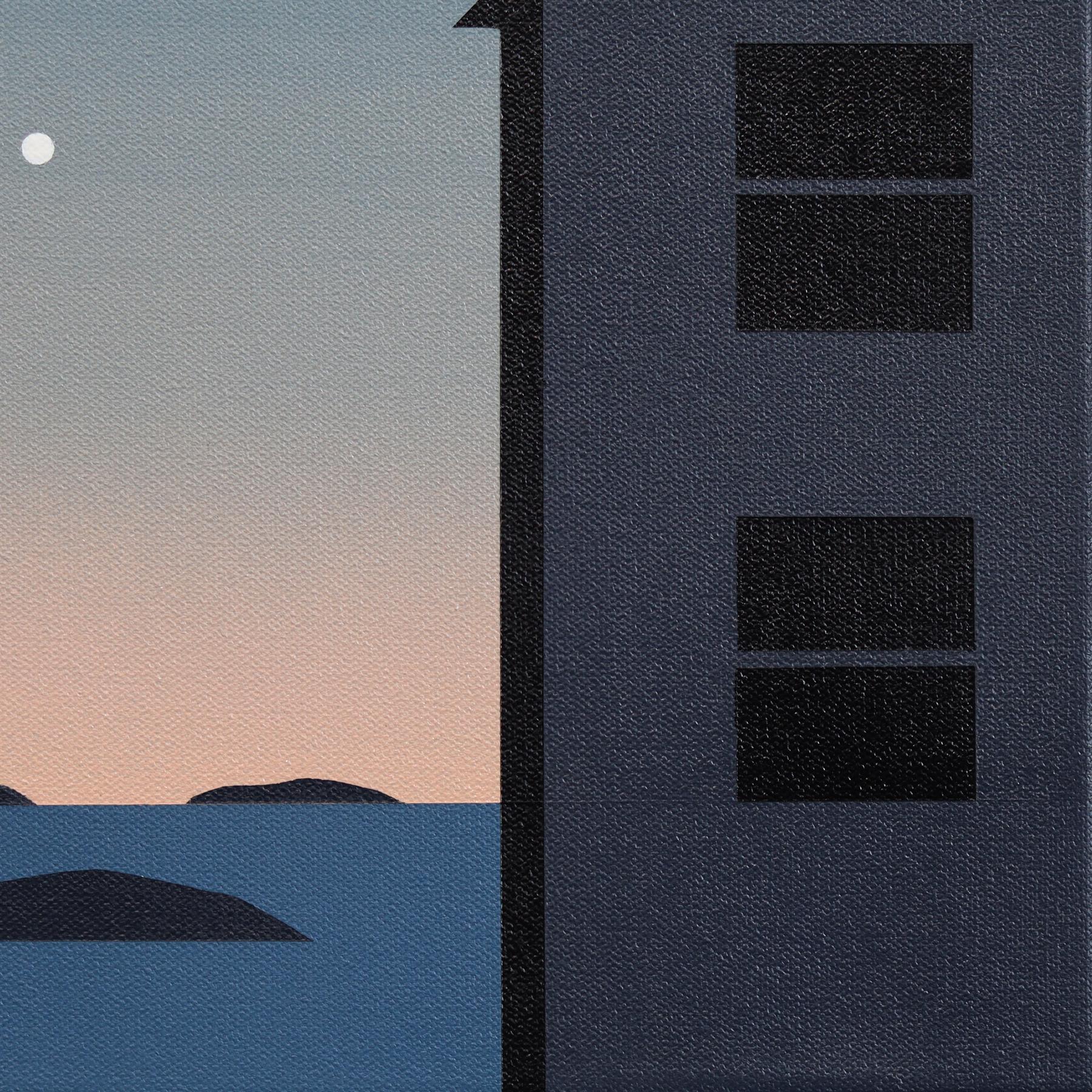 Lines of Light #6 (Vesper) - Stimmungsvolle surrealistische Landschaftsmalerei in kühlen Tönen im Angebot 3