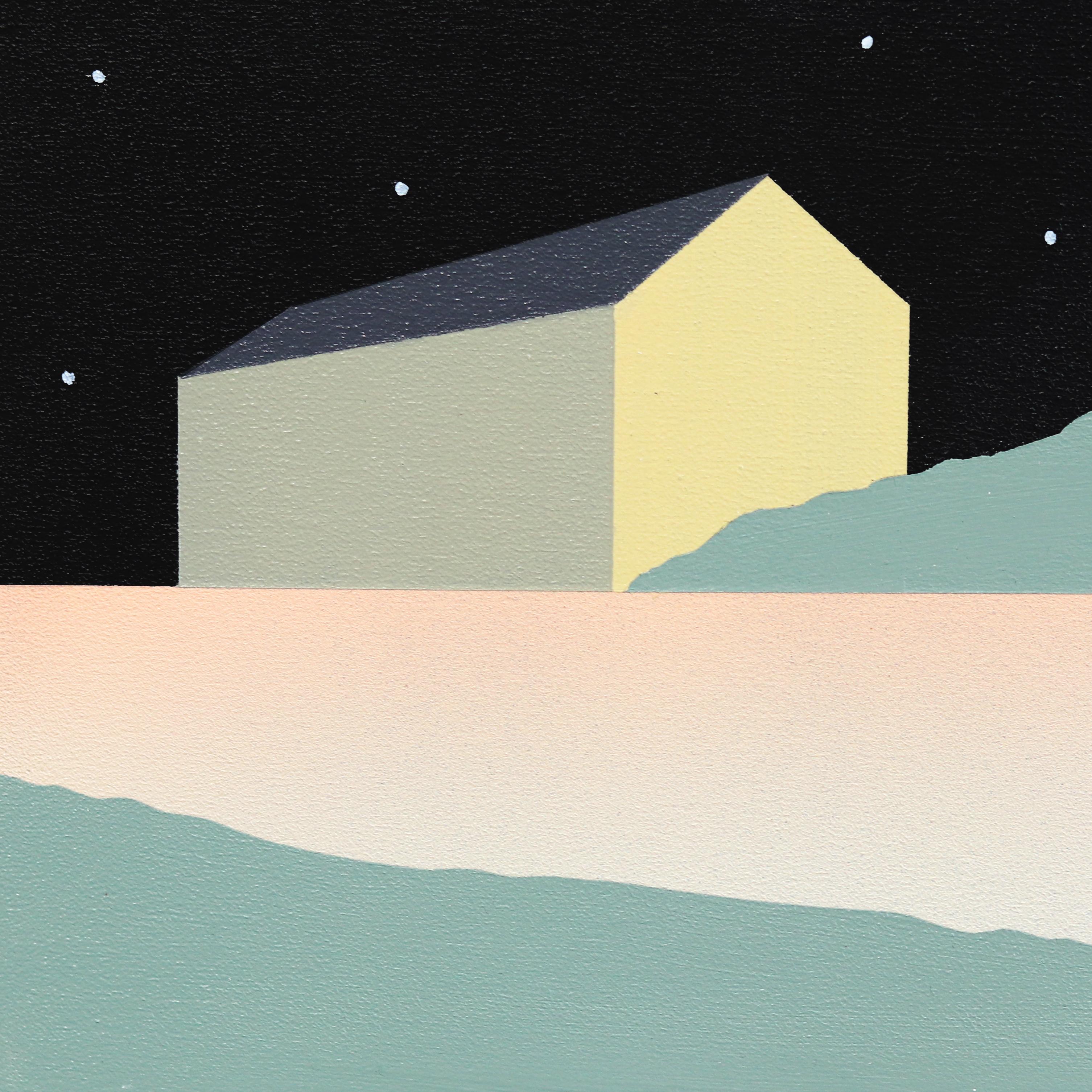 Loft on the Peninsula - Minimalist Scenic Nighttime Landscape Painting For Sale 3