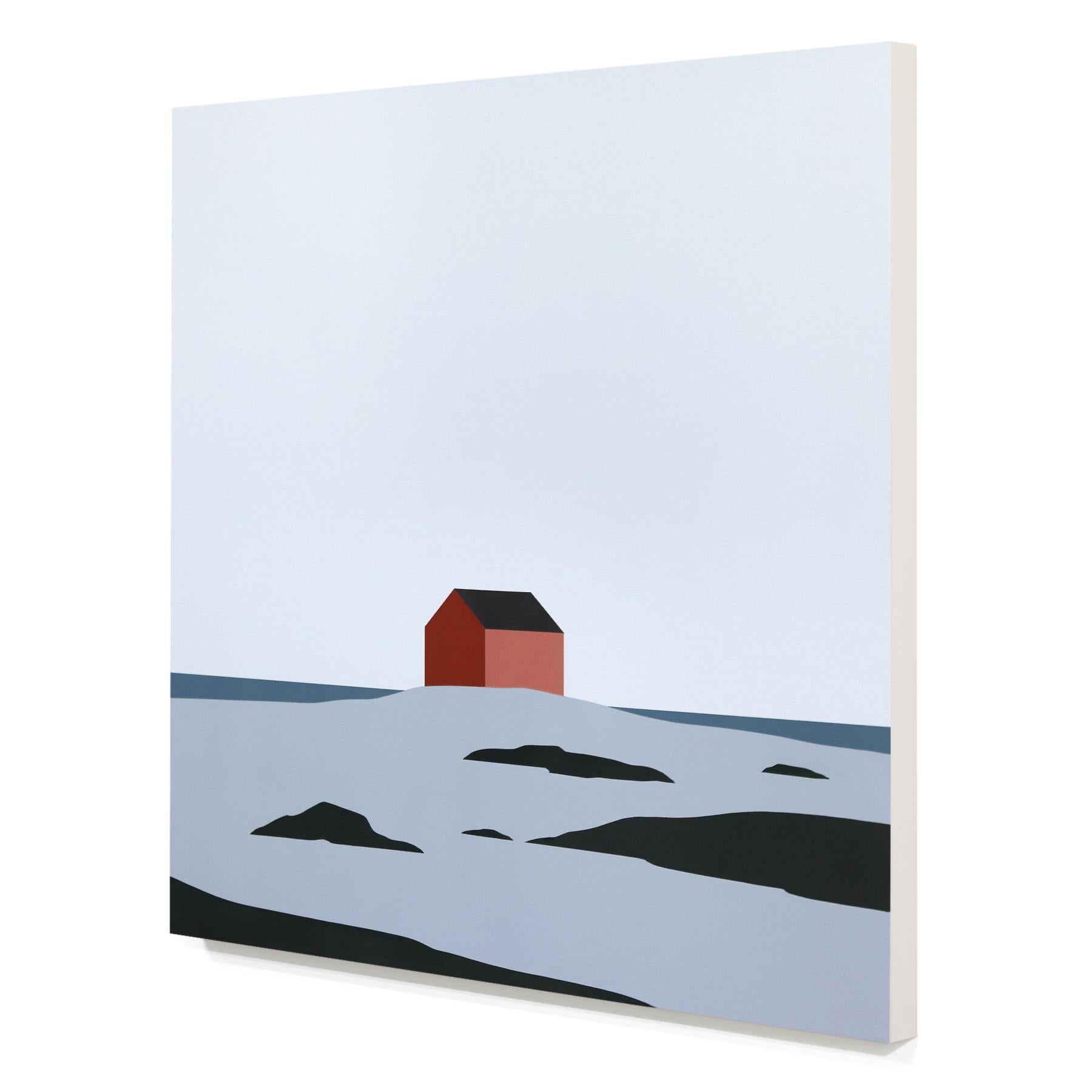 Red House, Fogo  Peinture de paysage d'ambiance minimaliste en vente 1