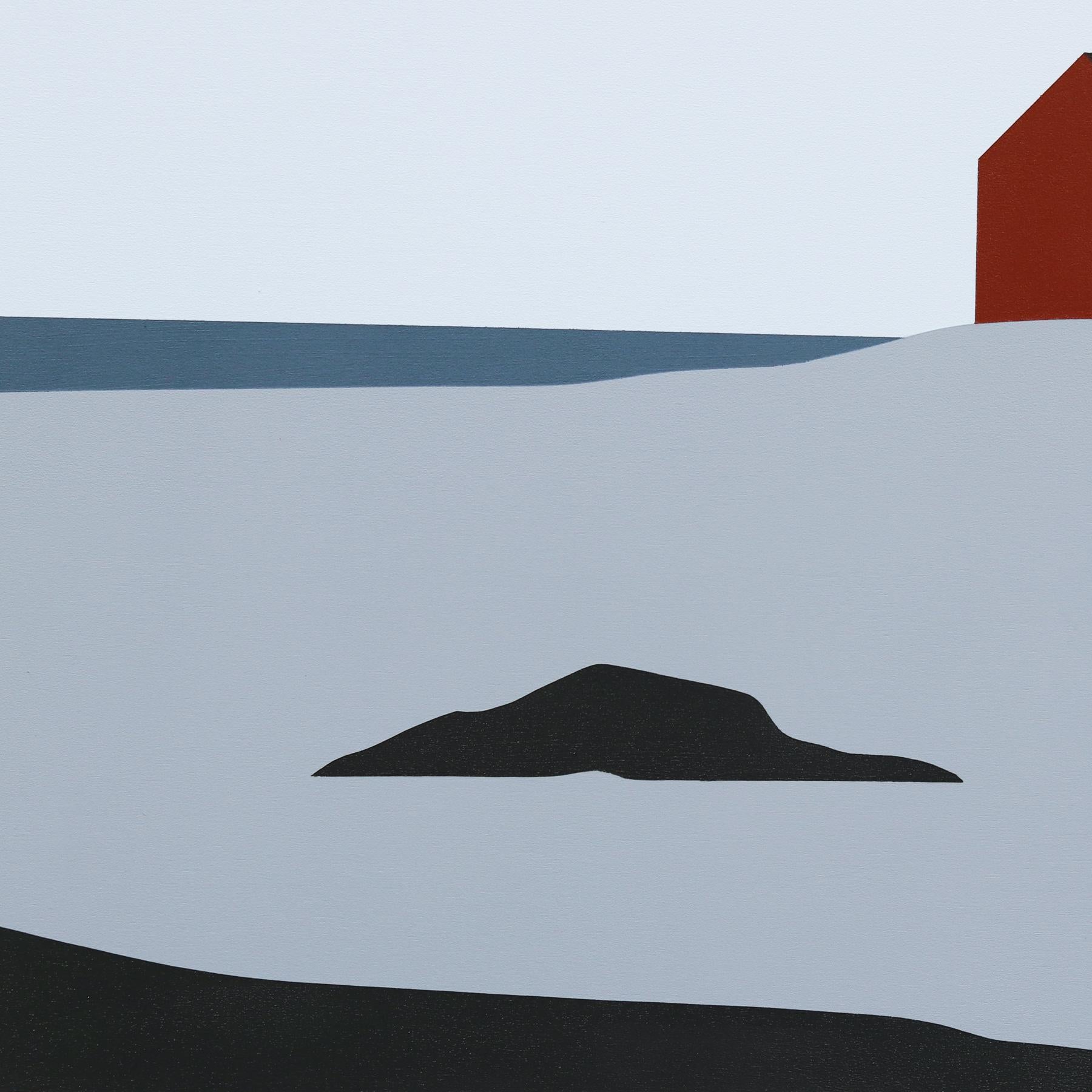 Red House, Fogo  Peinture de paysage d'ambiance minimaliste en vente 2