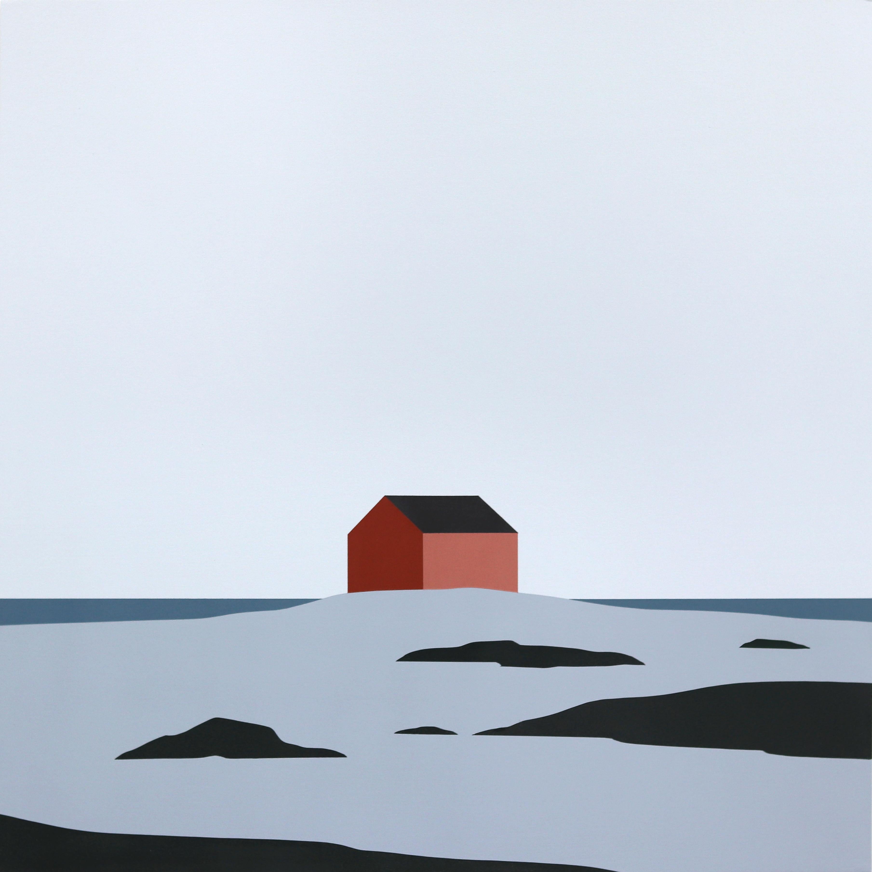 Casa Roja, Fogo -  Pintura minimalista de un paisaje de mal humor