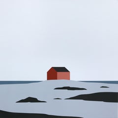 Casa Roja, Fogo -  Pintura minimalista de un paisaje de mal humor