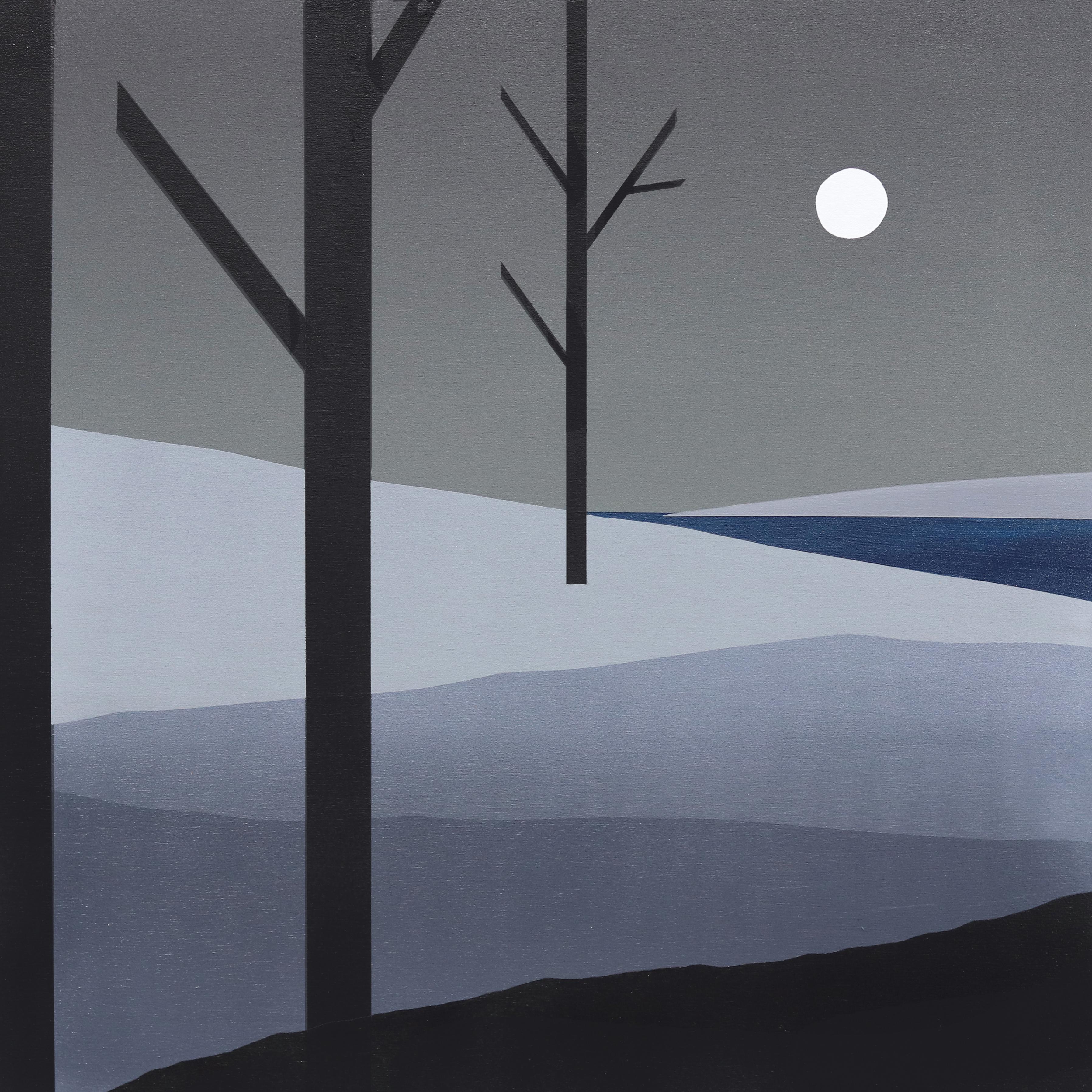 Stay Up With You - Minimalist Scenic Nighttime Moon Landscape Painting
