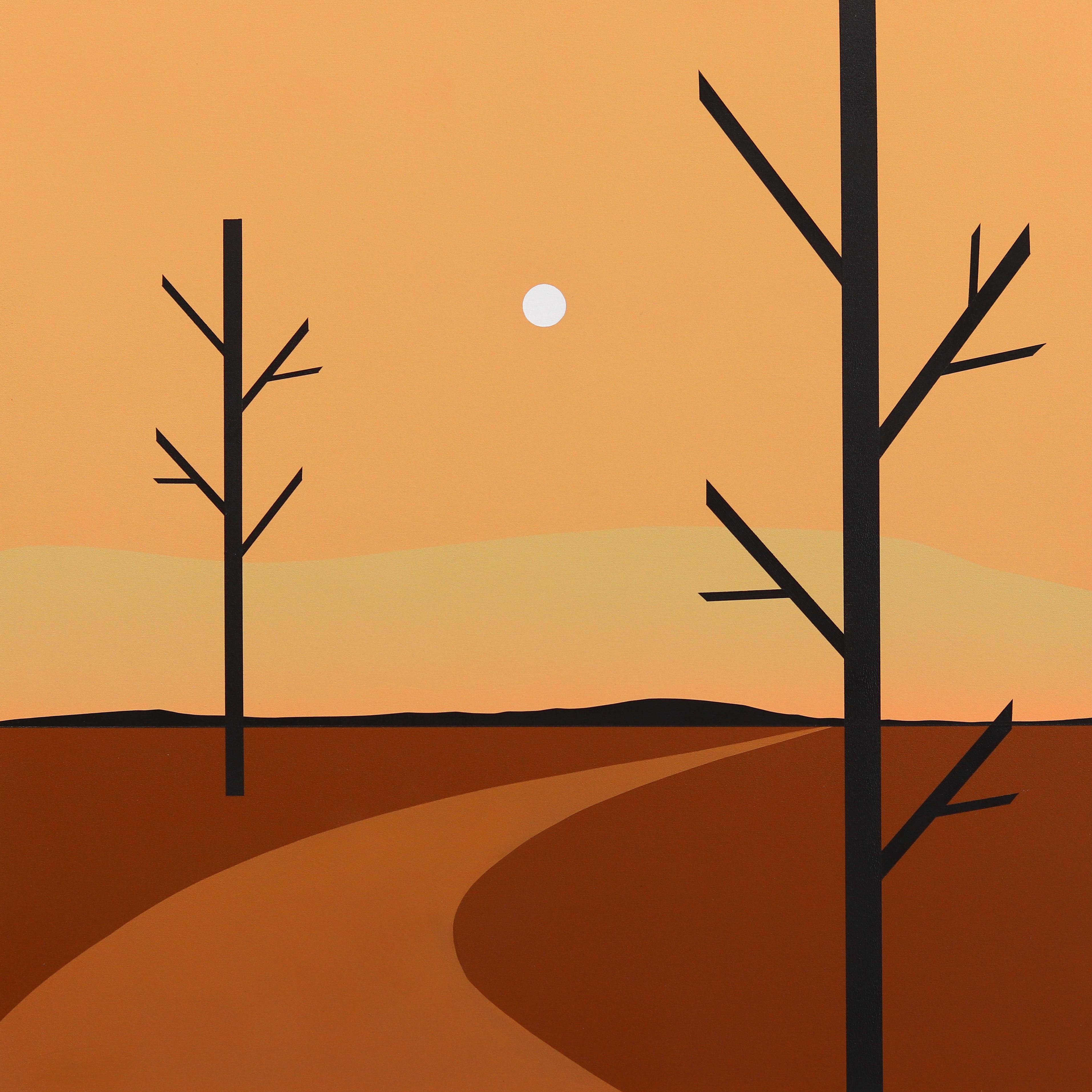 The Way Home - Peinture de paysage minimaliste originale aux tons chauds de la terre