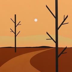 The Way Home - Peinture de paysage minimaliste originale aux tons chauds de la terre