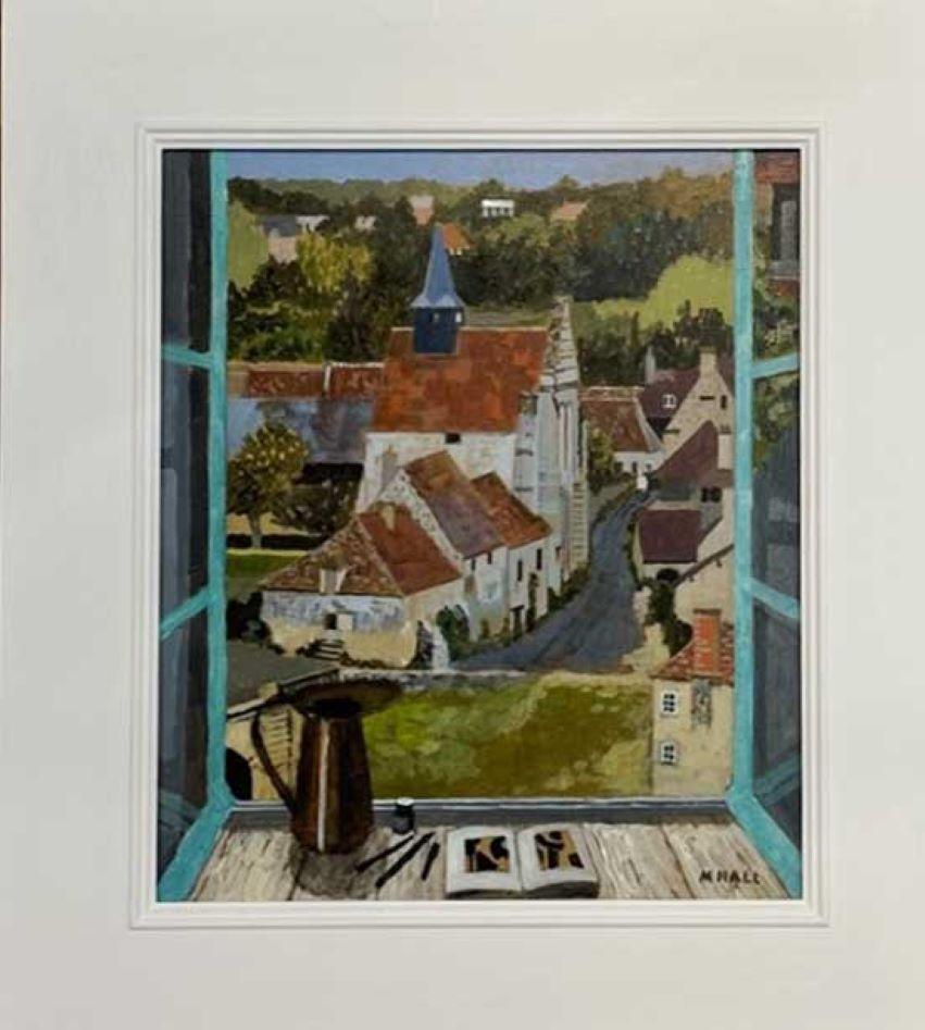 Angles sur L'Anglin - natura morta contemporanea, paesaggio interno di una finestra - Painting di Mike Hall