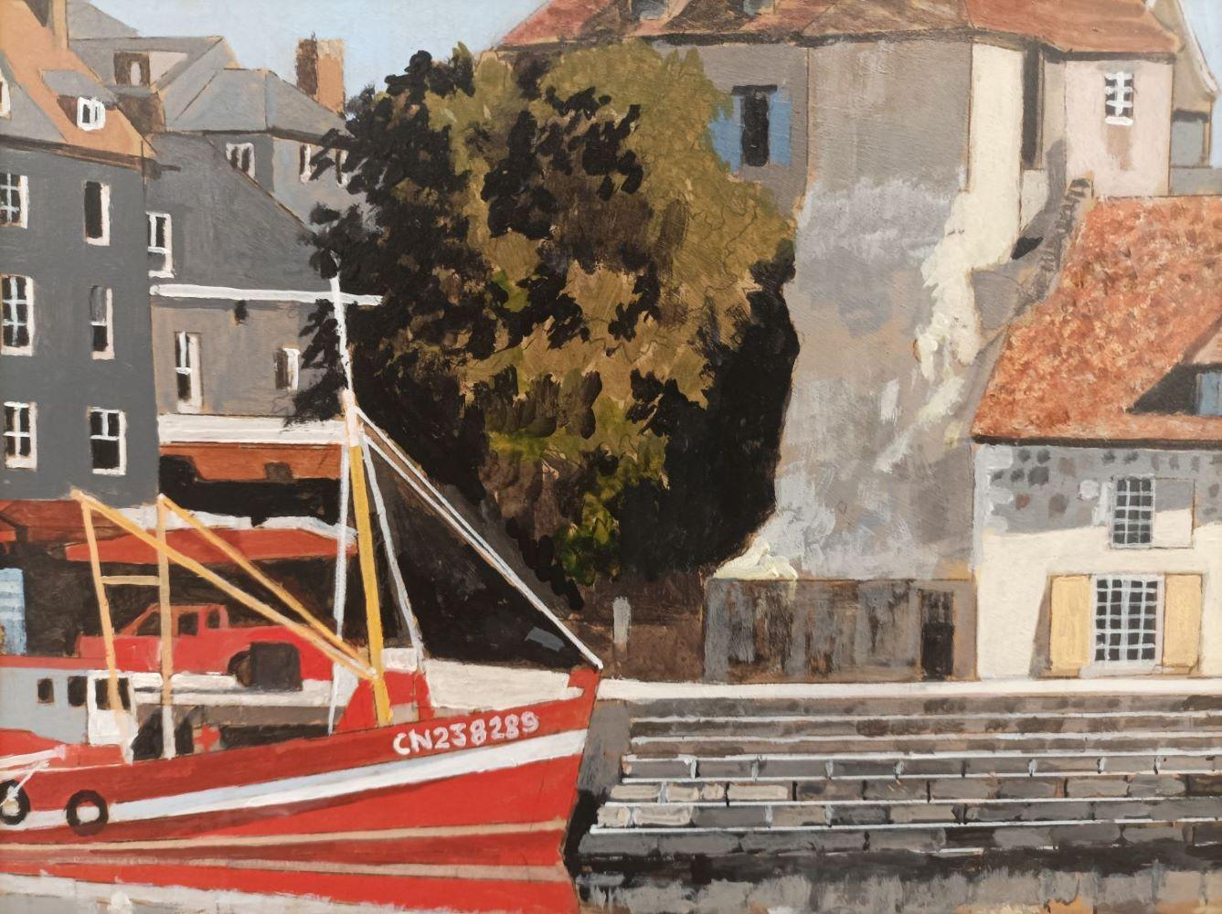 Honfleur -contemporary still-life window landscape room interior - Painting by Mike Hall
