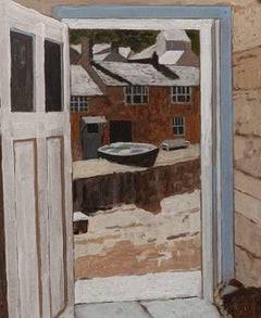 Open Door, Dogs Gowe- zeitgenössisches Stillleben Fensterlandschaft Rauminterieur