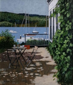 Terrace, Lake Windermere - contemporary landscape lake boats acrylic painting