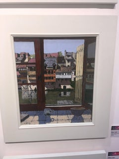 View Across the River Argenton - contemporary window view acrylic painting
