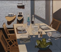 View from a Restaurant II-contemporary still-life window landscape room interior