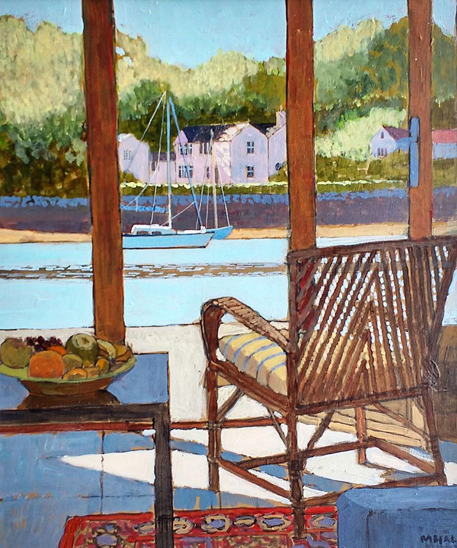 View of Mylor Creek - contemporary river chair interior bright acrylic painting
