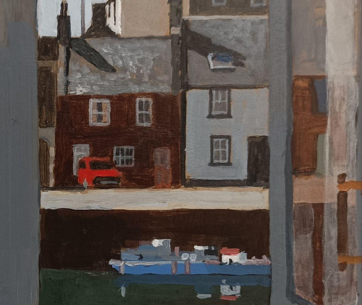 Vista di Portsoy - interno contemporaneo di finestra con natura morta e paesaggio - Painting Contemporaneo di Mike Hall