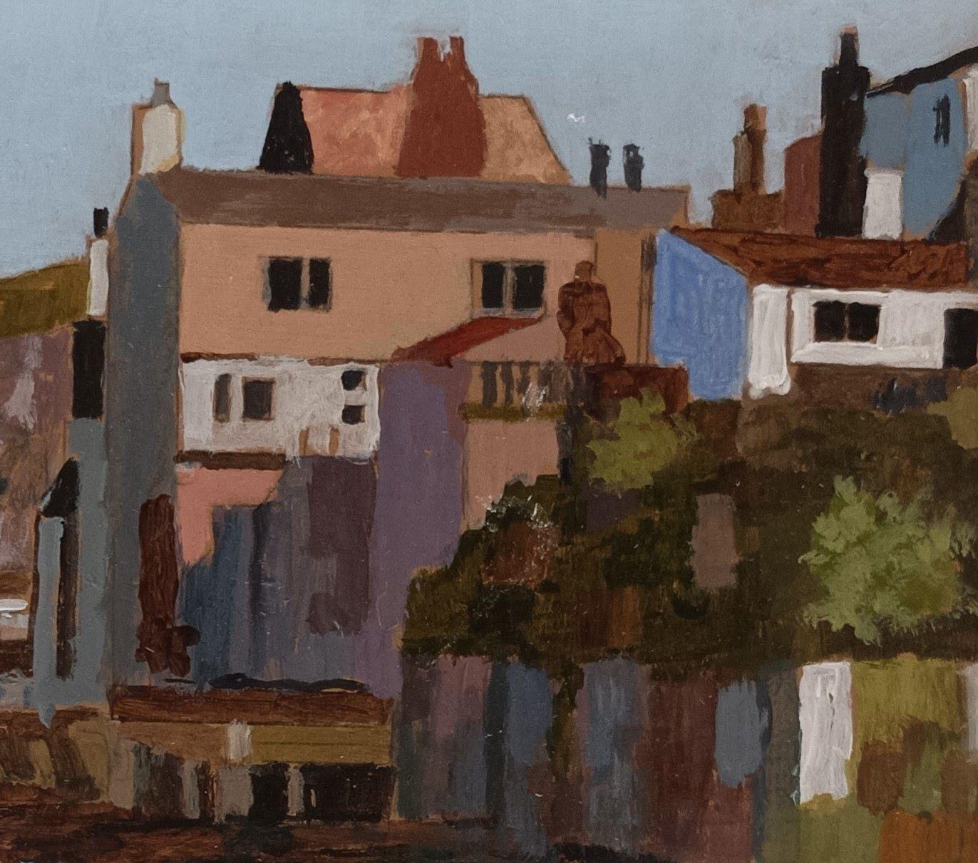 Vista di Staithe - interno contemporaneo di una finestra con natura morta e paesaggio - Painting di Mike Hall