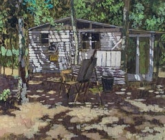 Woodland Studio - contemporary nature trees sunlight house acrylic painting