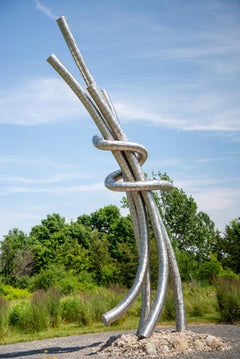Collusion - tall, monumental, contemporary, abstract, stainless steel sculpture