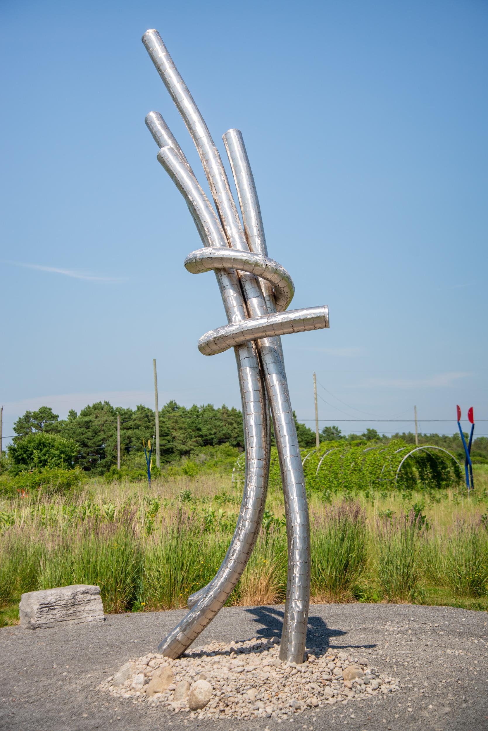 Collusion - tall, monumental, contemporary, abstract, stainless steel sculpture For Sale 1