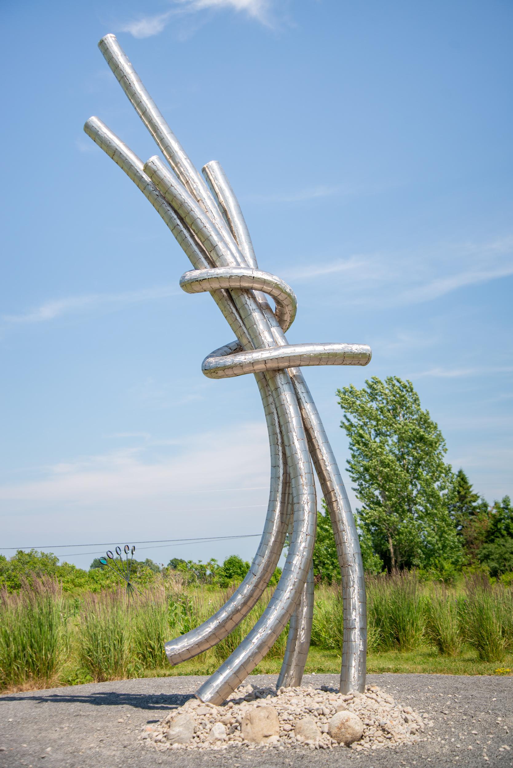 Collusion - tall, monumental, contemporary, abstract, stainless steel sculpture For Sale 2