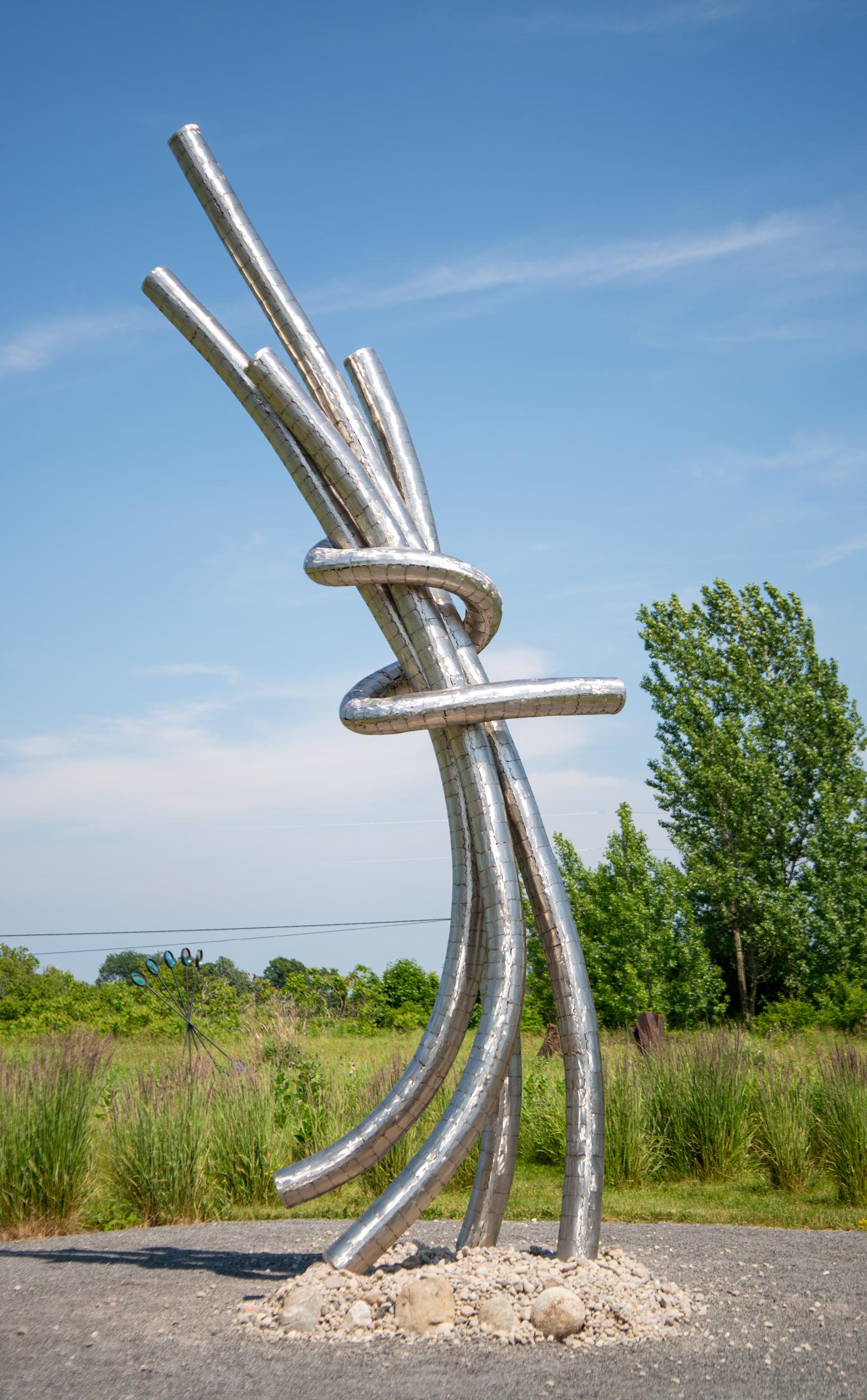 Collusion - tall, monumental, contemporary, abstract, stainless steel sculpture - Sculpture by Mike Hansel