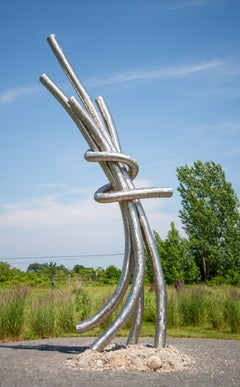 Collusion - tall, monumental, contemporary, abstract, stainless steel sculpture