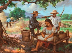 Jornada de trabajo en el campo - Óleo sobre tela