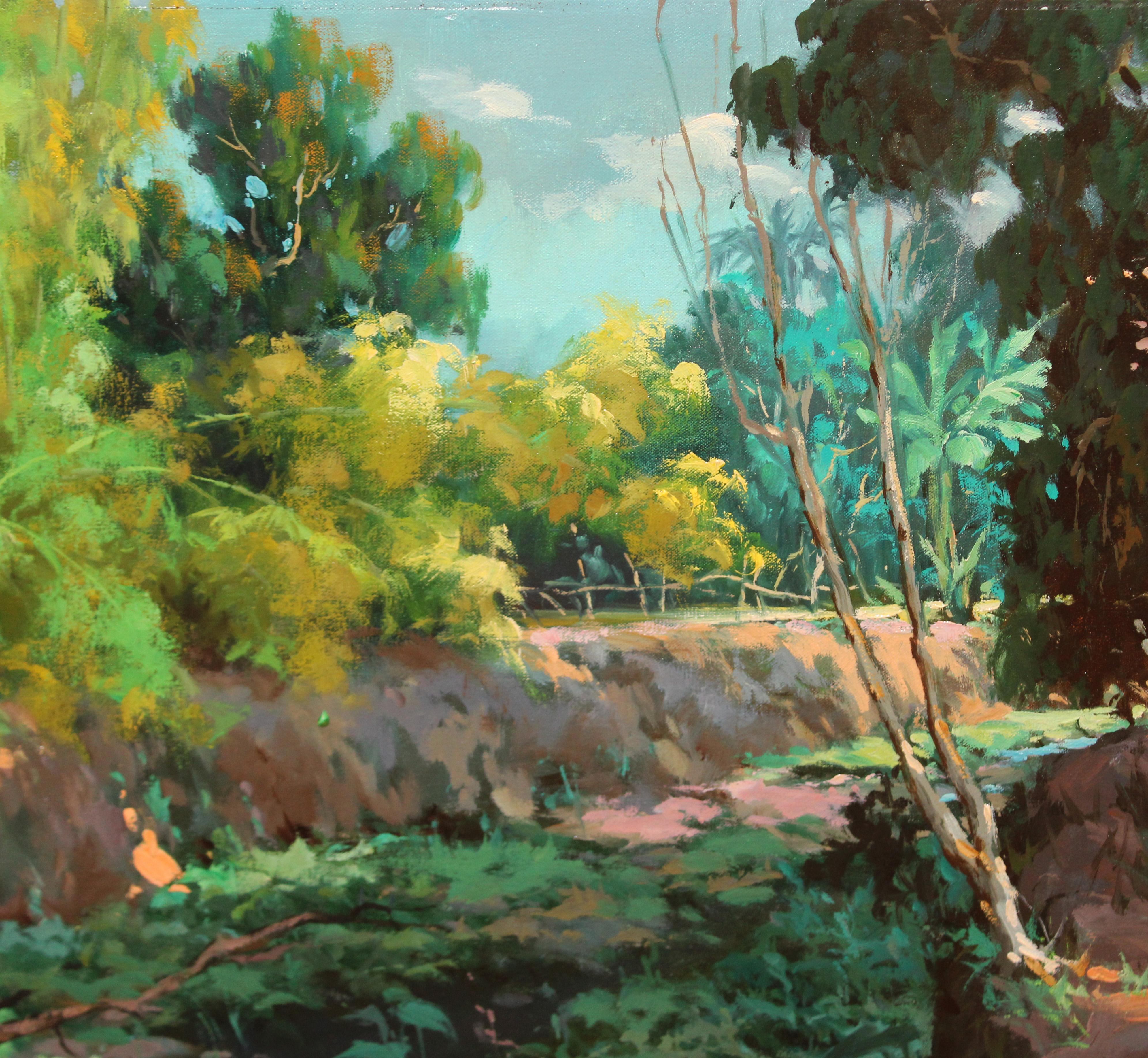 Oil on canvas - Philippine landscape - Brown Landscape Painting by Mike Herrera