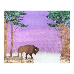 "Buffalo" Contemporary Purple Toned Abstract Animal Lace Landscape Painting