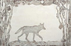 "Desert Animal" Contemporary Neutral Toned Abstract Fox Animal Lace Painting