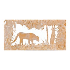 "Jungle Beast" Contemporary Neutral Toned Abstract Big Cat Animal Lace Painting