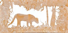 "Bestia de la selva" Pintura abstracta contemporánea en tonos neutros de encaje de animales grandes felinos