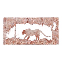 "Jungle Creature" Contemporary Neutral Abstract Big Cat Animal Lace Painting