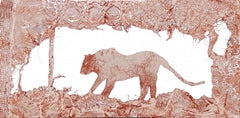 "Jungle Creature" Contemporary Neutral Abstract Big Cat Animal Lace Painting