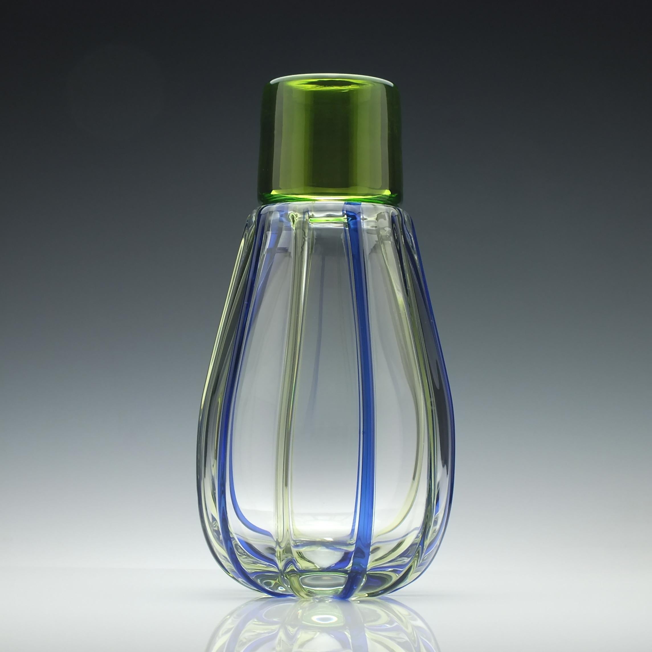 Modern Mike Hunter Blue and Green Glass Illusion Vase For Sale