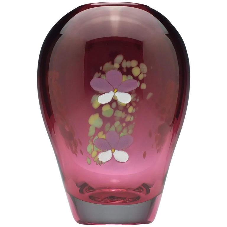 Mike Hunter Cranberry Glass Flower Vase For Sale At 1stdibs