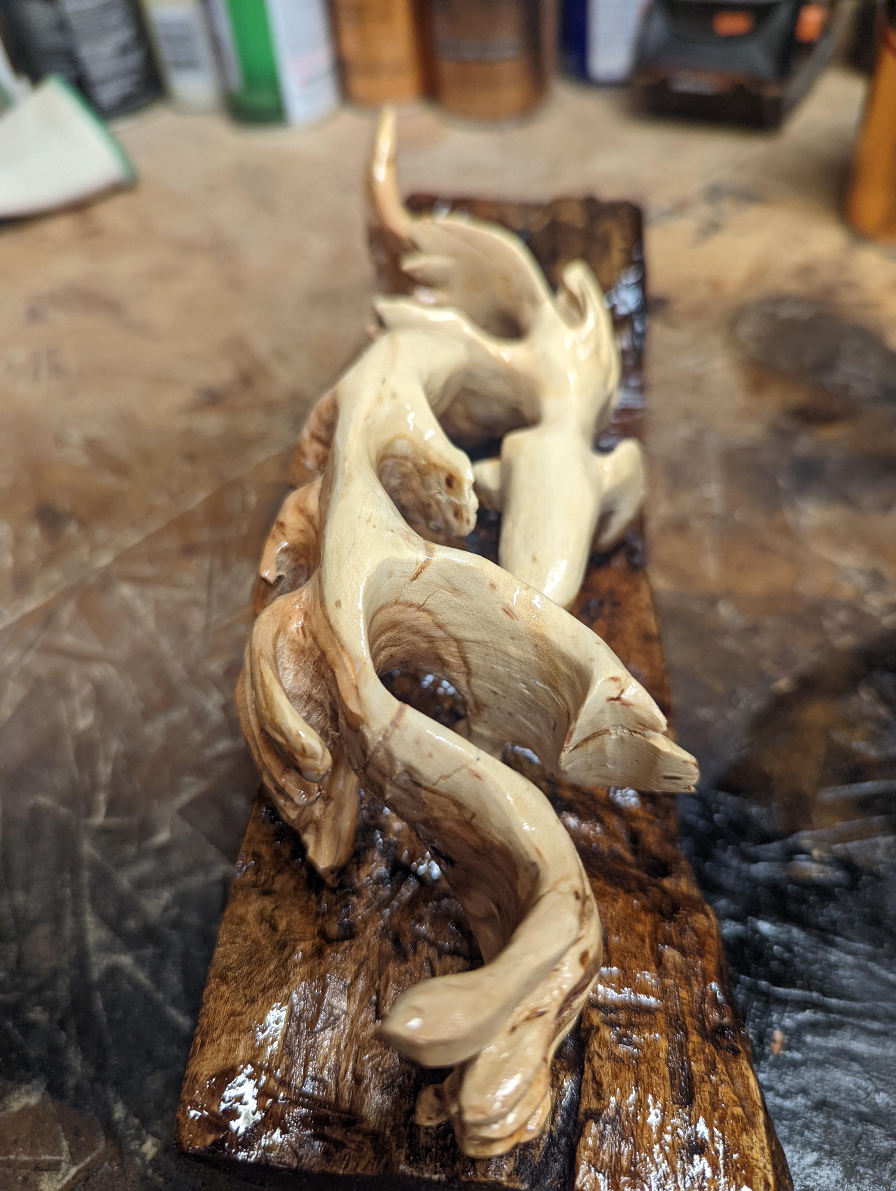beta fish synchronized, Original Naturalistic Wood Sculpture For Sale 3