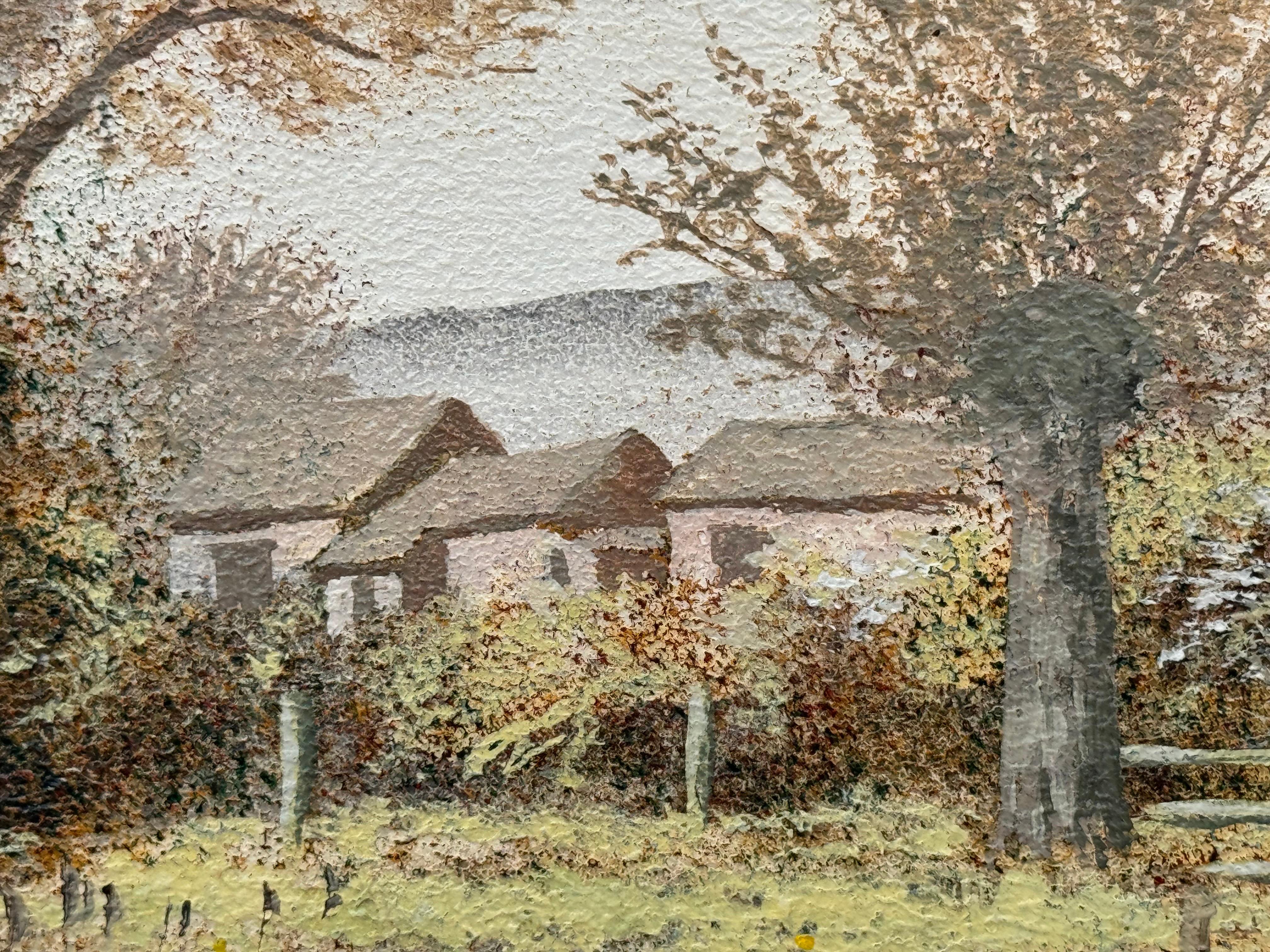 Paisaje fluvial de aldea inglesa en otoño en el campo por artista británico 6