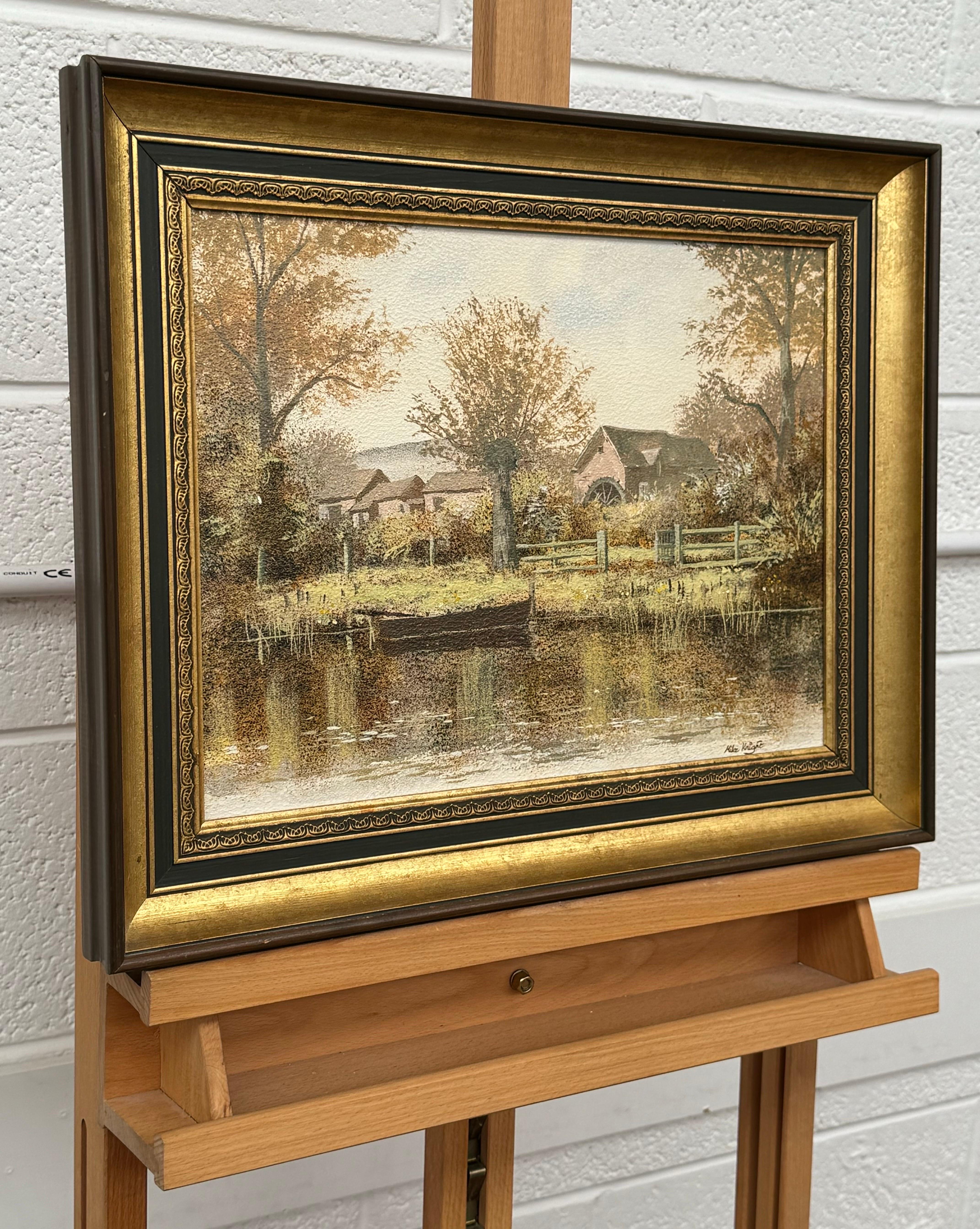 Paisaje fluvial de aldea inglesa en otoño en el campo por artista británico - Painting de Mike Knight