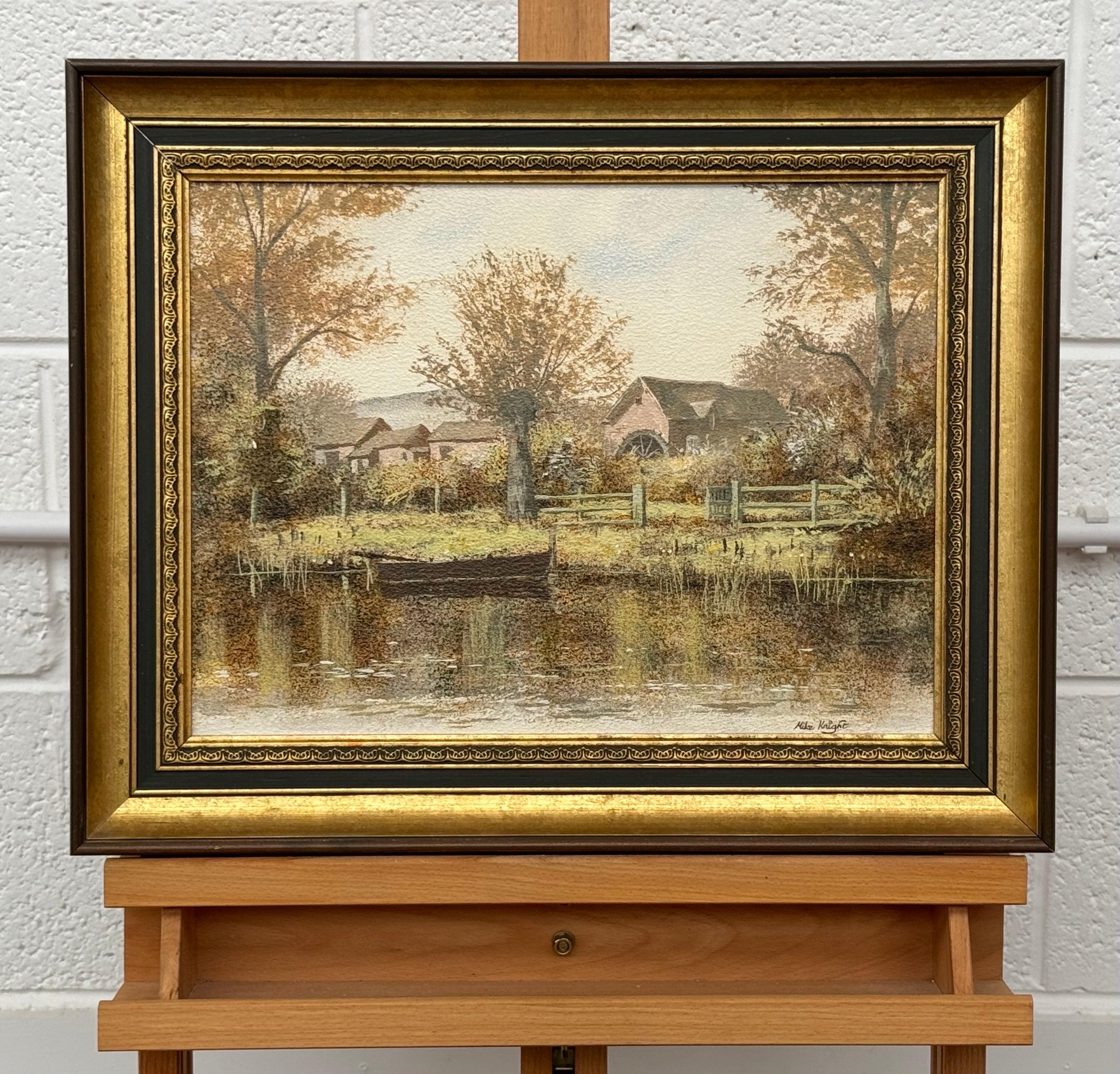 Paisaje fluvial de aldea inglesa en otoño en el campo por artista británico - Painting Escuela inglesa de Mike Knight