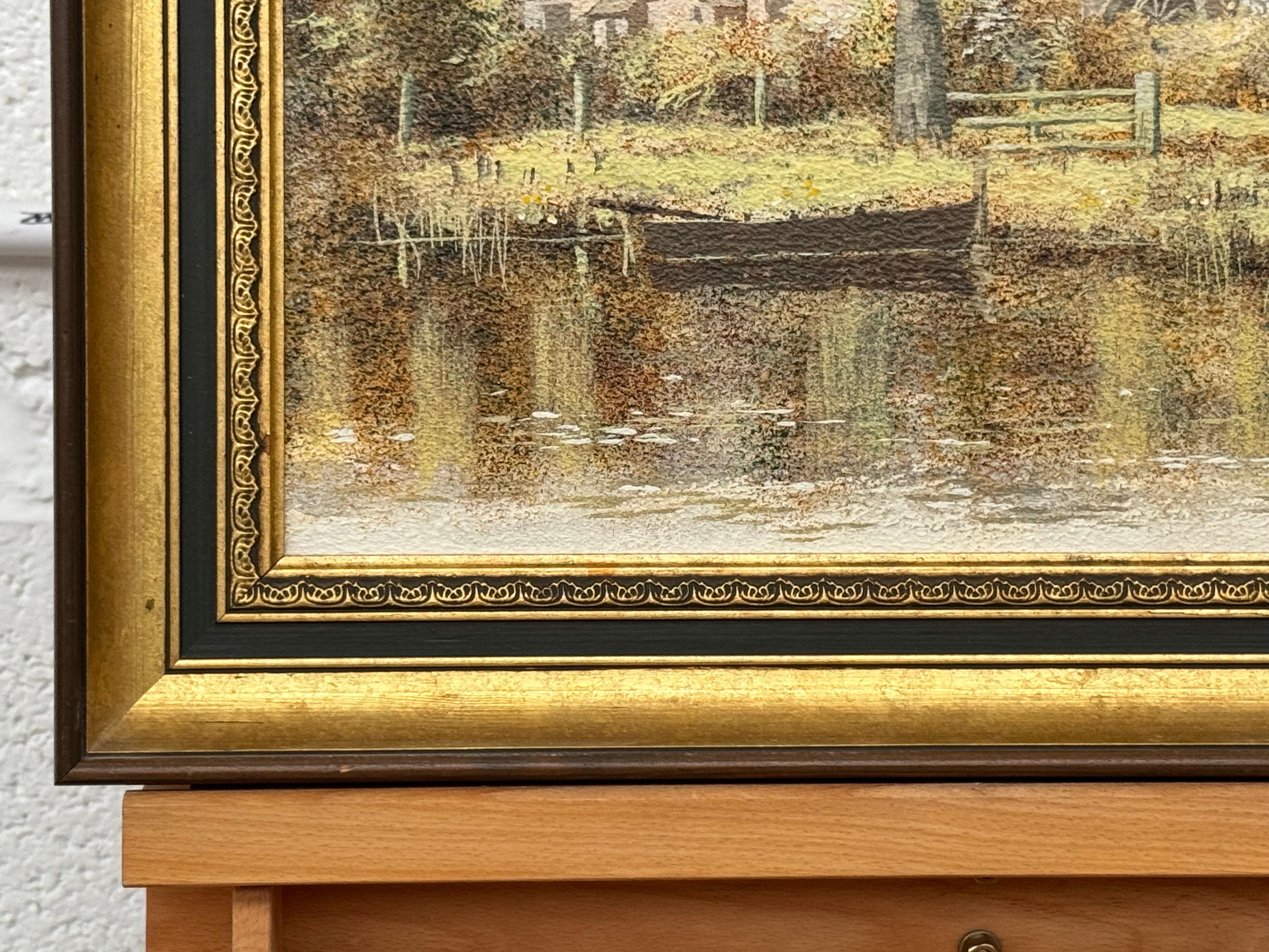 Paisaje fluvial de aldea inglesa en otoño en el campo por artista británico 2