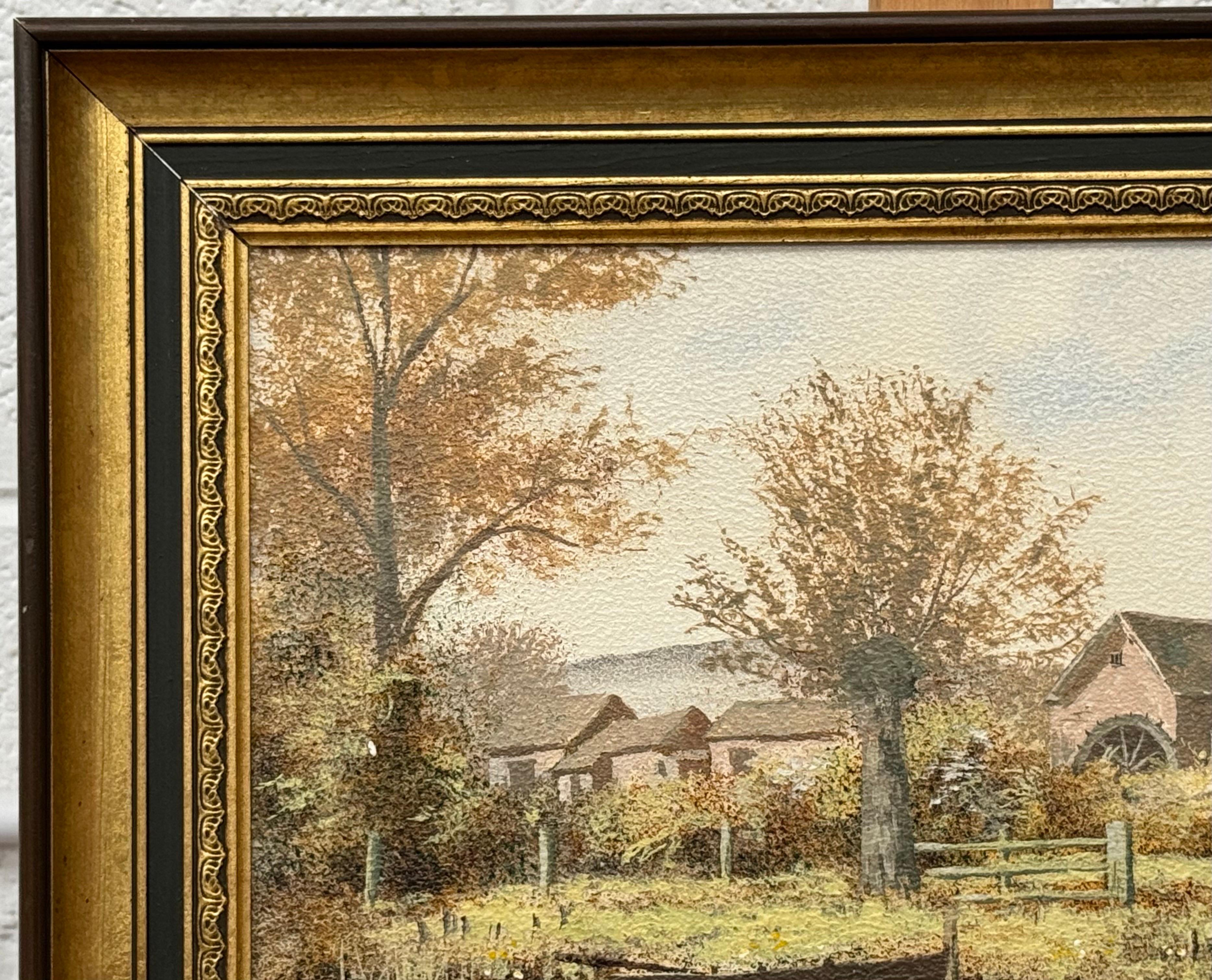 Paisaje fluvial de aldea inglesa en otoño en el campo por artista británico 3