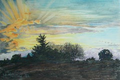 Mike Maroney, "Un atardecer de octubre", Estudio de paisaje en carboncillo, Canadá, C. 1986