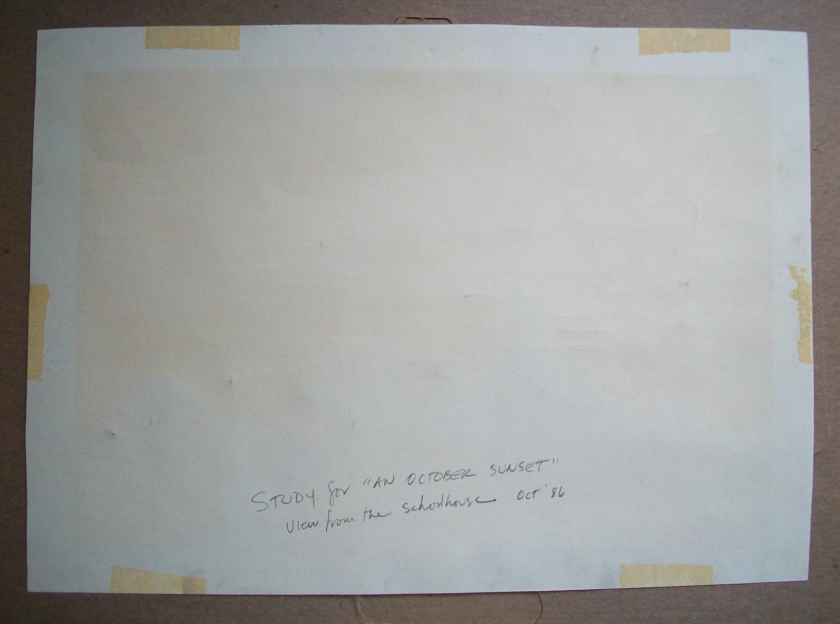Hand-Painted Mike Maroney, 'an October Sunset', Charcoal Landscape Study, Canada, C. 1986 For Sale