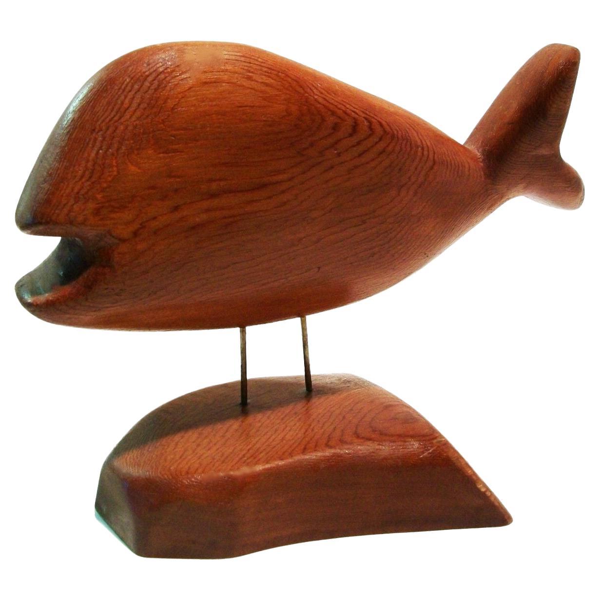 MIKE MATAS - Vintage Folk Art Whale Carving on Stand - Signed - Canada - C. 1980 For Sale