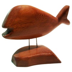 MIKE MATAS - Retro Folk Art Whale Carving on Stand - Signed - Canada - C. 1980