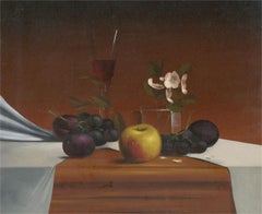 Mike Wood - 2016 Huile, Nature morte aux pommes et aux raisins