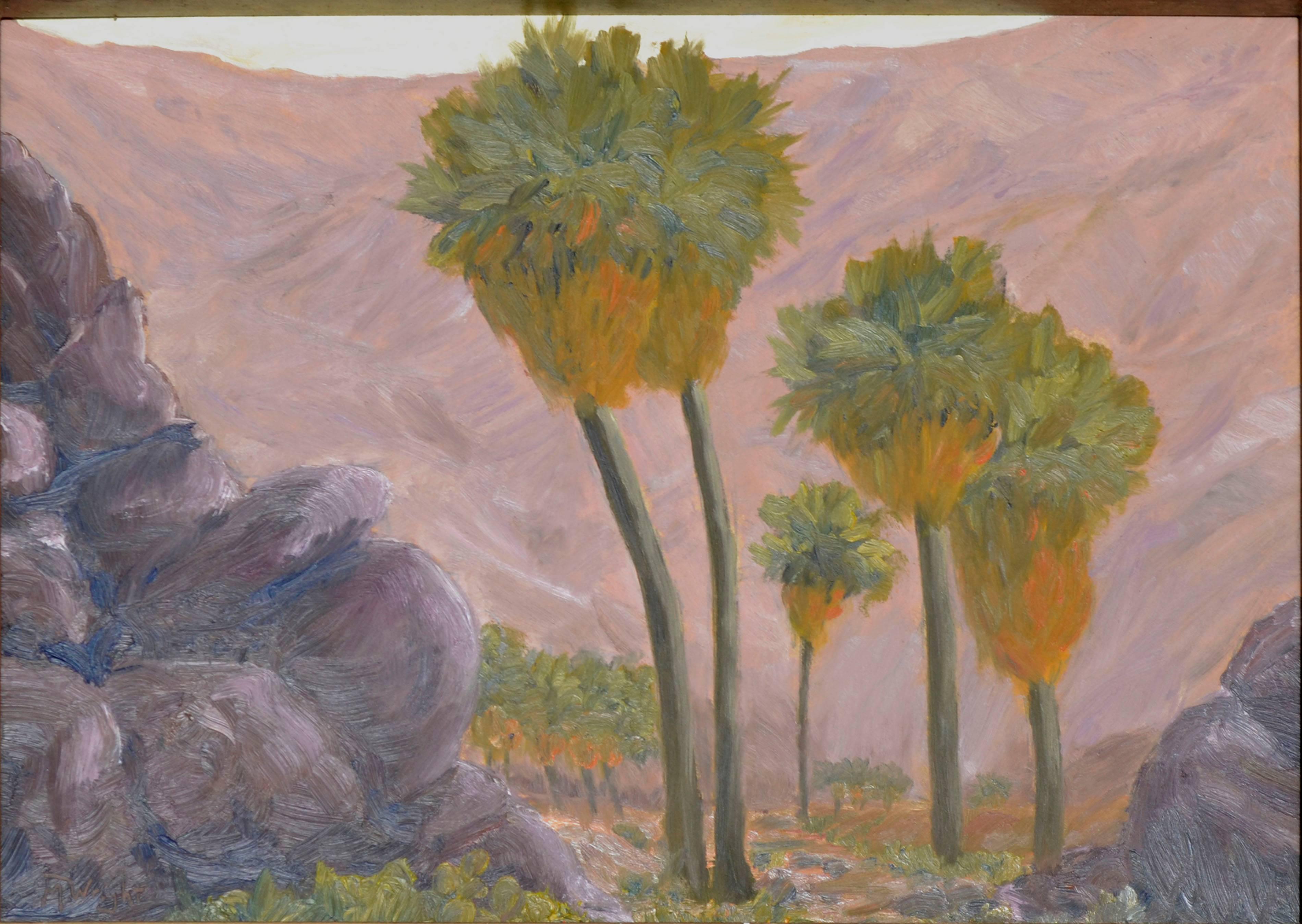 Palms and Mountains Landscape  - Painting by Mike Wright