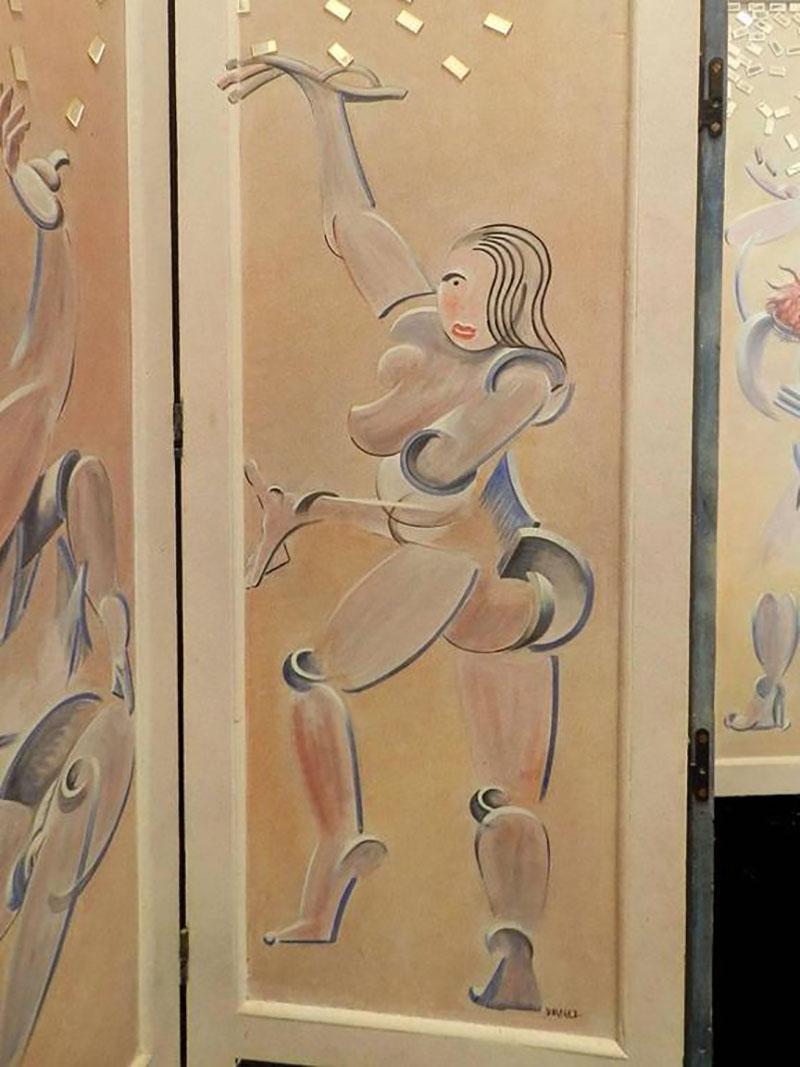 Peinture originale de Mikel Dalbret, artiste du milieu du siècle dernier, double écran plié à quatre volets en vente 9