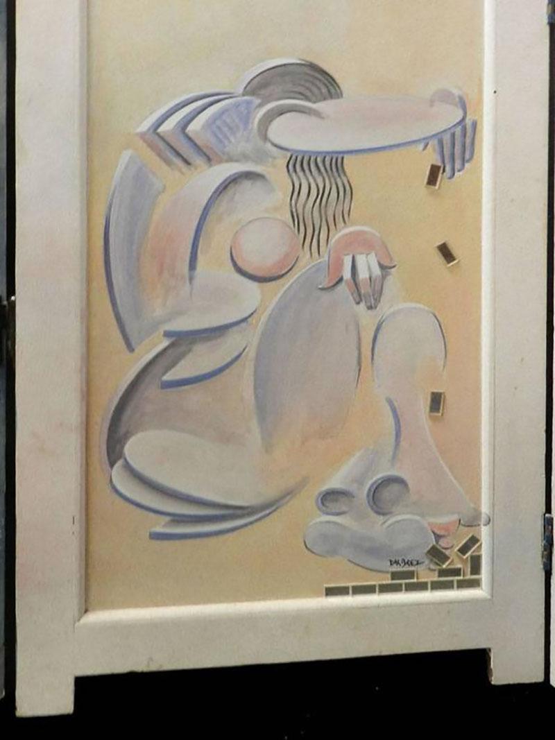 Peinture originale de Mikel Dalbret, artiste du milieu du siècle dernier, double écran plié à quatre volets en vente 3