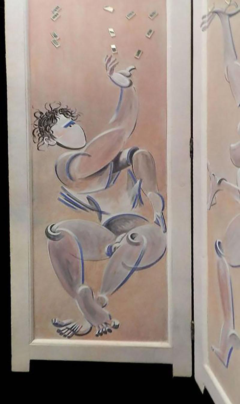 Peinture originale de Mikel Dalbret, artiste du milieu du siècle dernier, double écran plié à quatre volets en vente 8